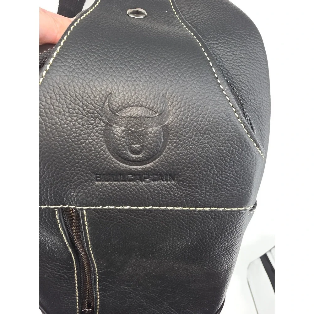 BullCaptain Mens Black Leather Sling Bag Crossbody Chest Pack Travel YB-07 Black